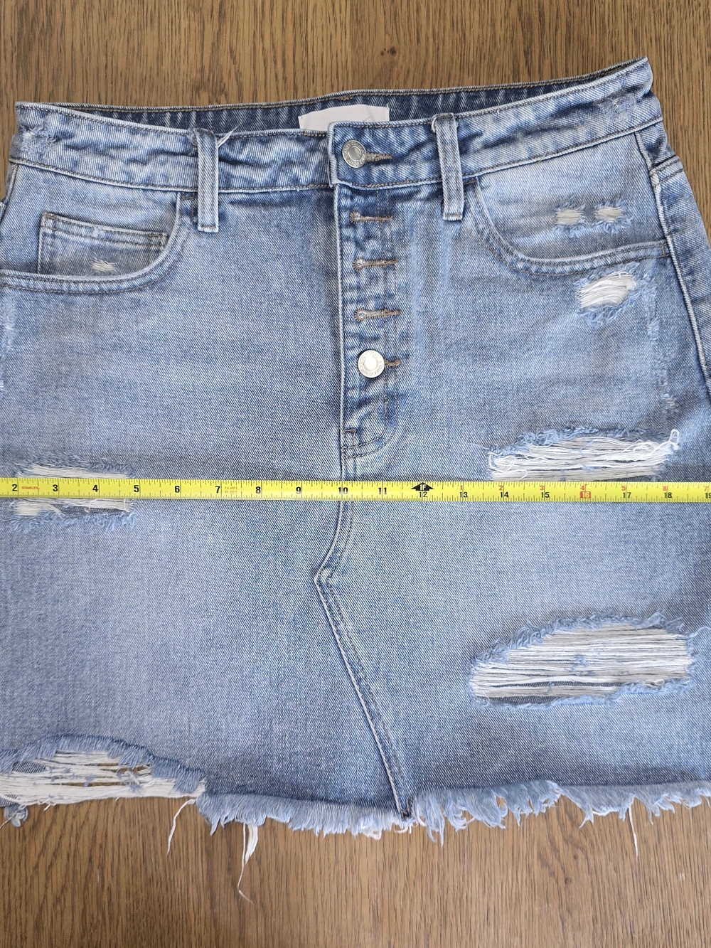 Light Blue Distressed Denim Mini Skirt with Raw Hem